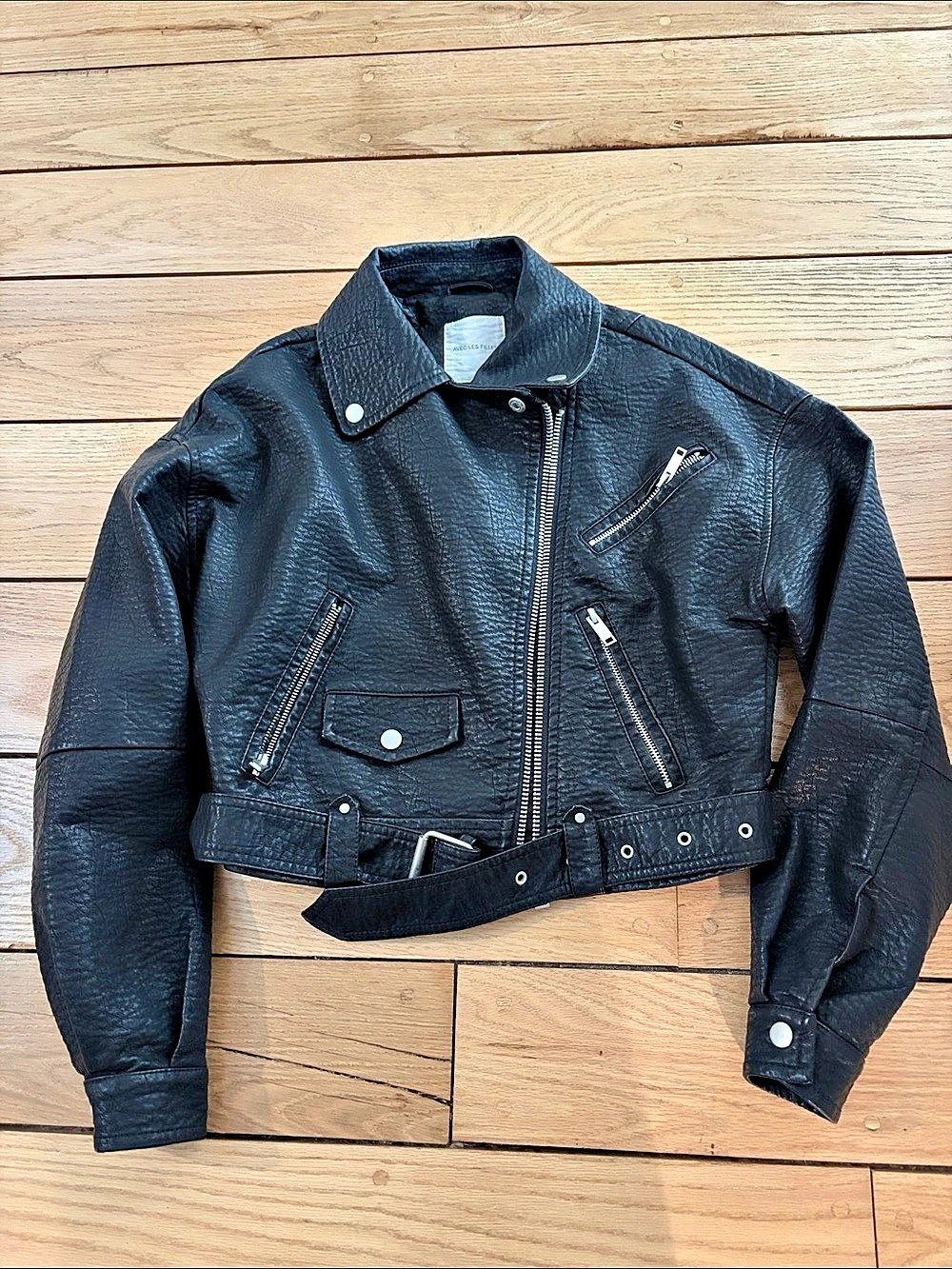Avec Les Filles Oversize Crop Faux Leather Moto Jacket Black XS